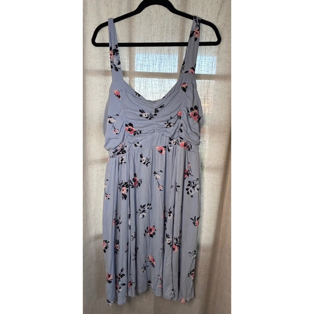 Torrid Super Soft Knits Floral Ruched‎ Sweetheart Dress Light Blue 4 Plus Size